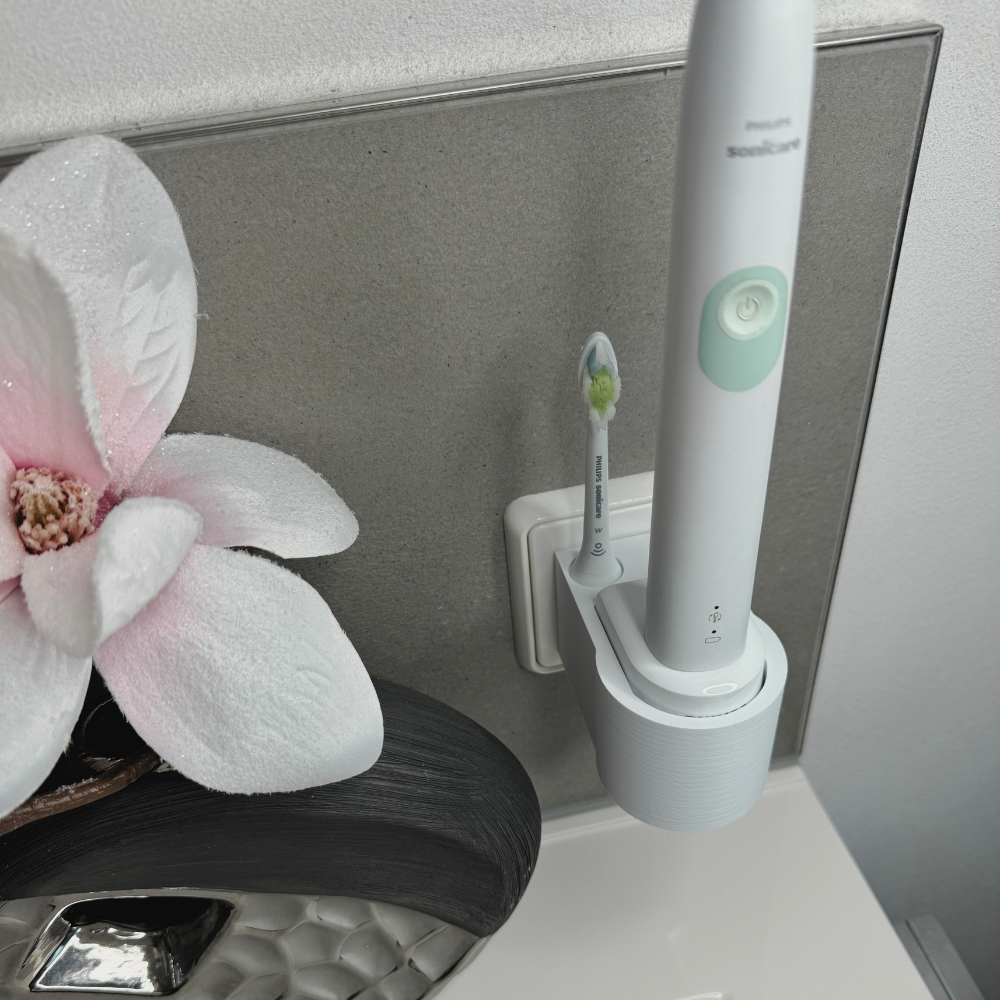 Zahnbürstenhalterung für Philips Sonicare, Airfloss, Flexcare, HX - ohne Kabelsalat - für die Steckdose oder als Wandhalterung
