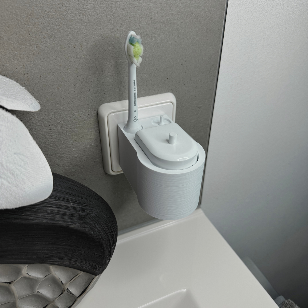 Zahnbürstenhalterung für Philips Sonicare, Airfloss, Flexcare, HX - ohne Kabelsalat - für die Steckdose oder als Wandhalterung