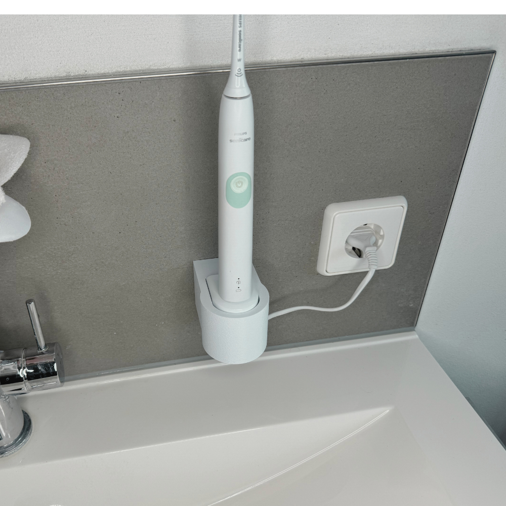 Zahnbürstenhalterung für Philips Sonicare, Airfloss, Flexcare, HX - ohne Kabelsalat - für die Steckdose oder als Wandhalterung