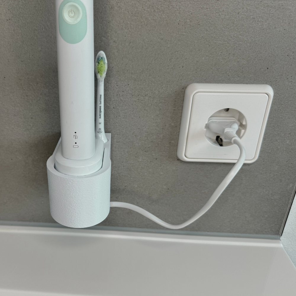 Zahnbürstenhalterung für Philips Sonicare, Airfloss, Flexcare, HX - ohne Kabelsalat - für die Steckdose oder als Wandhalterung